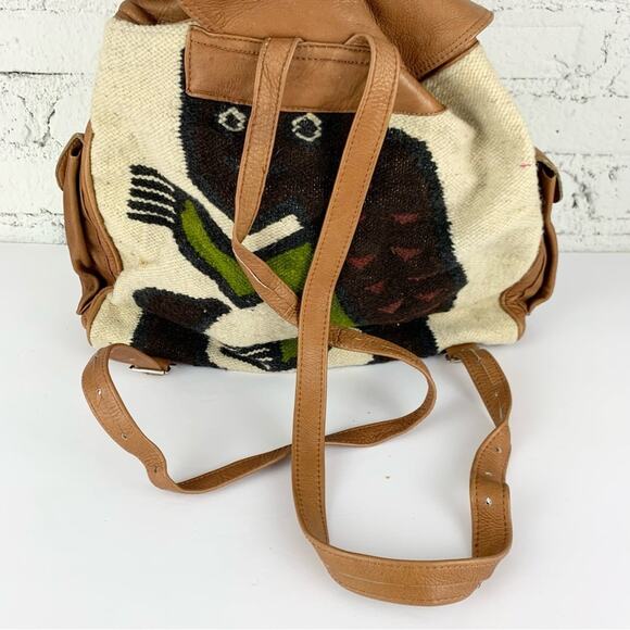 VTG Tapestry Kilim Bird Animal Drawstring Leather Backpack Tapestry Backpack main image 12
